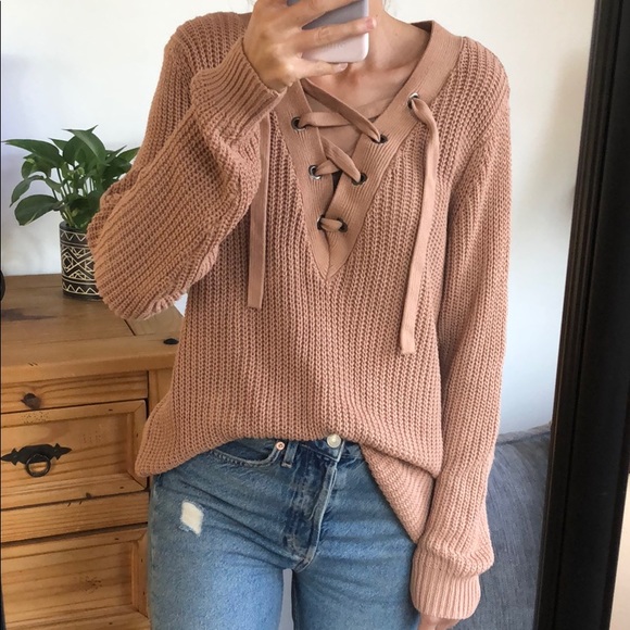 Sweaters - Lace-Up Sweater
